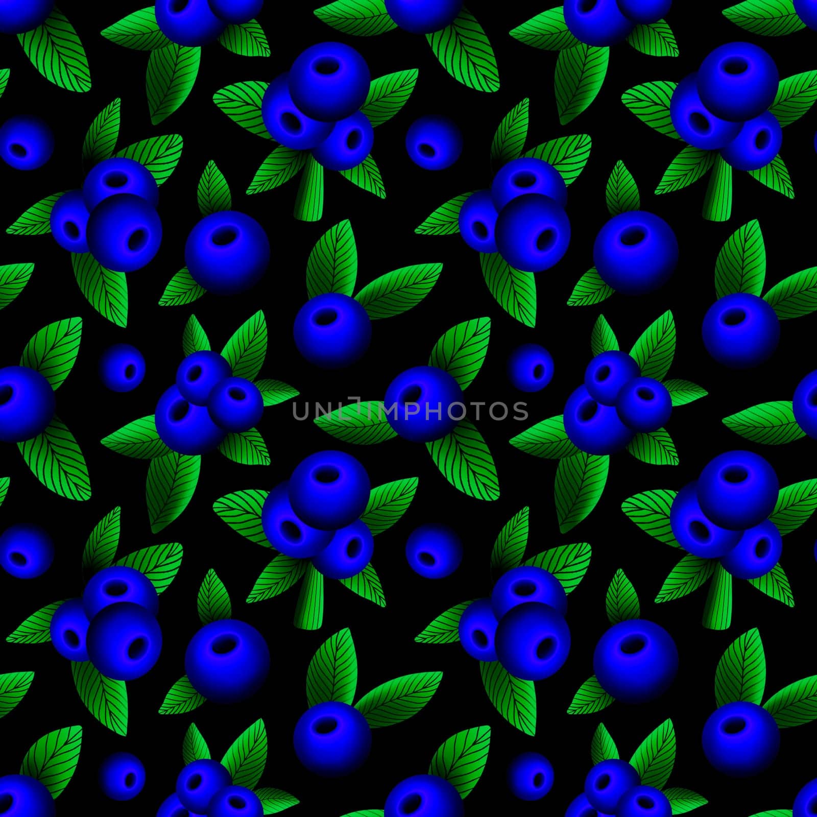 seamless pattern with blueberries on a black background