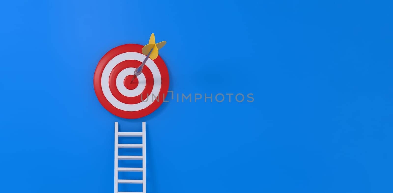 Ladder glowing and aiming high on blue background. 3D rendering.