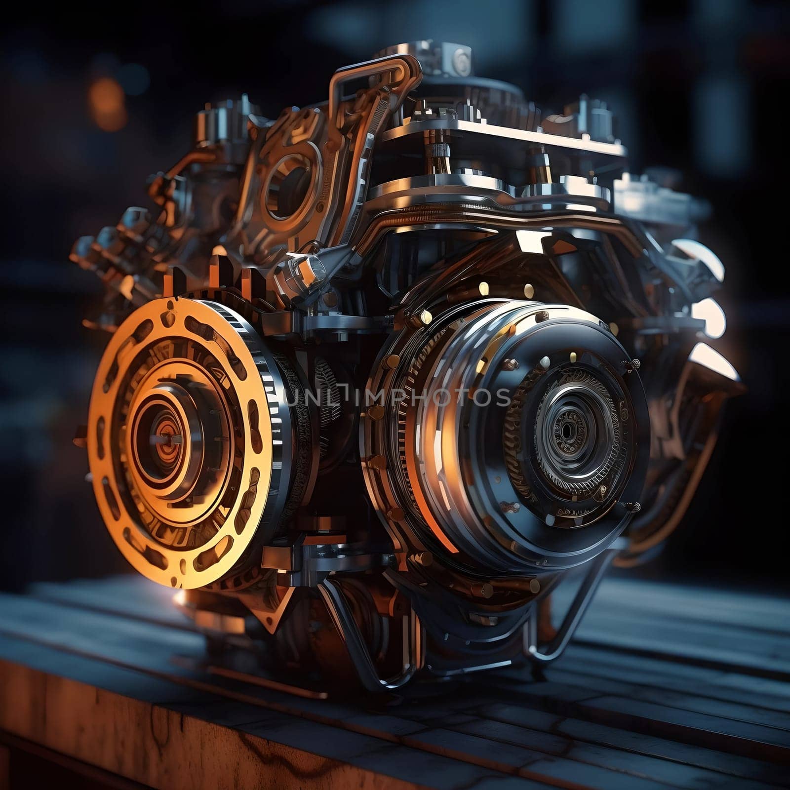 The engine of the future on a dark background. A vision for the future