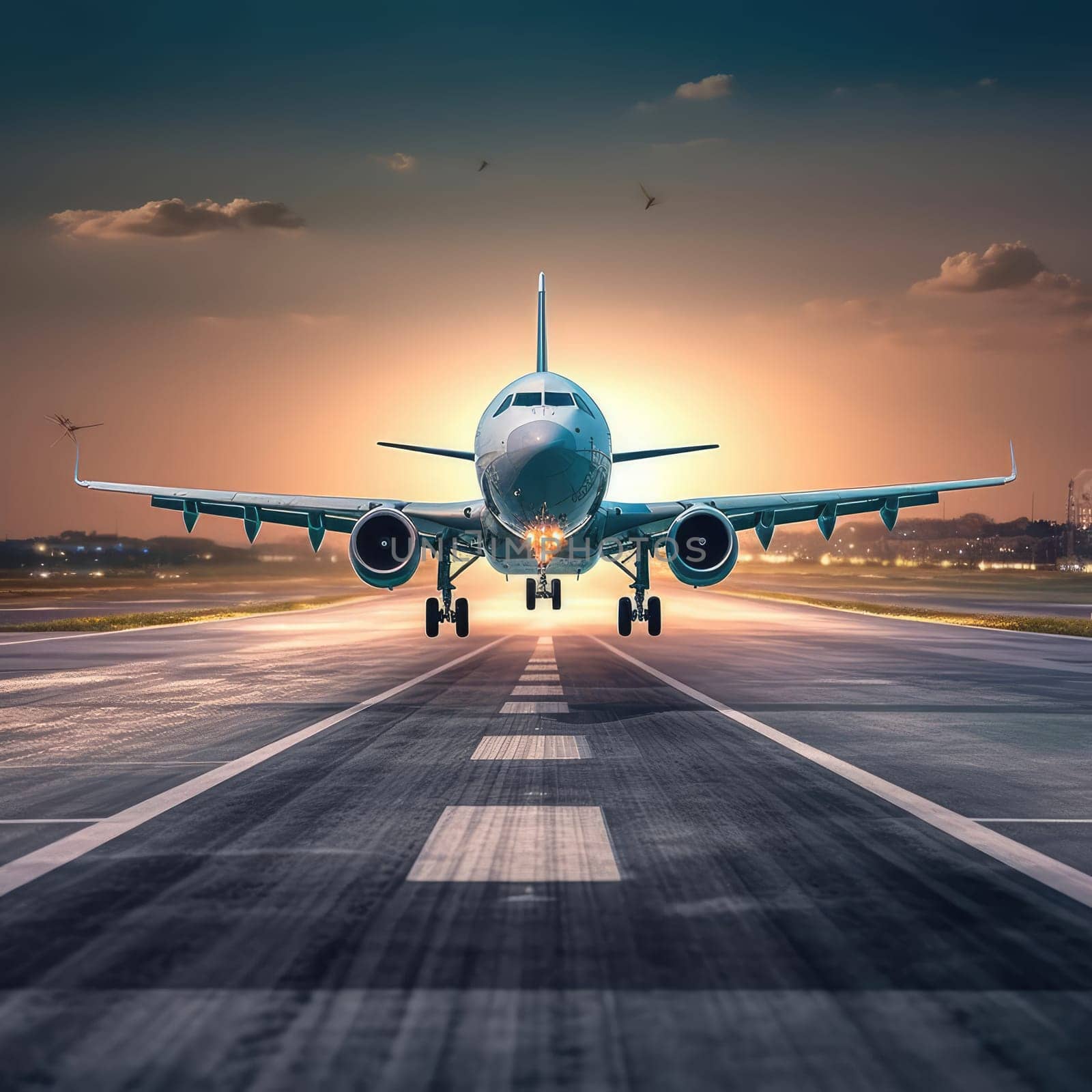 A passenger plane lands on the runway by cherezoff