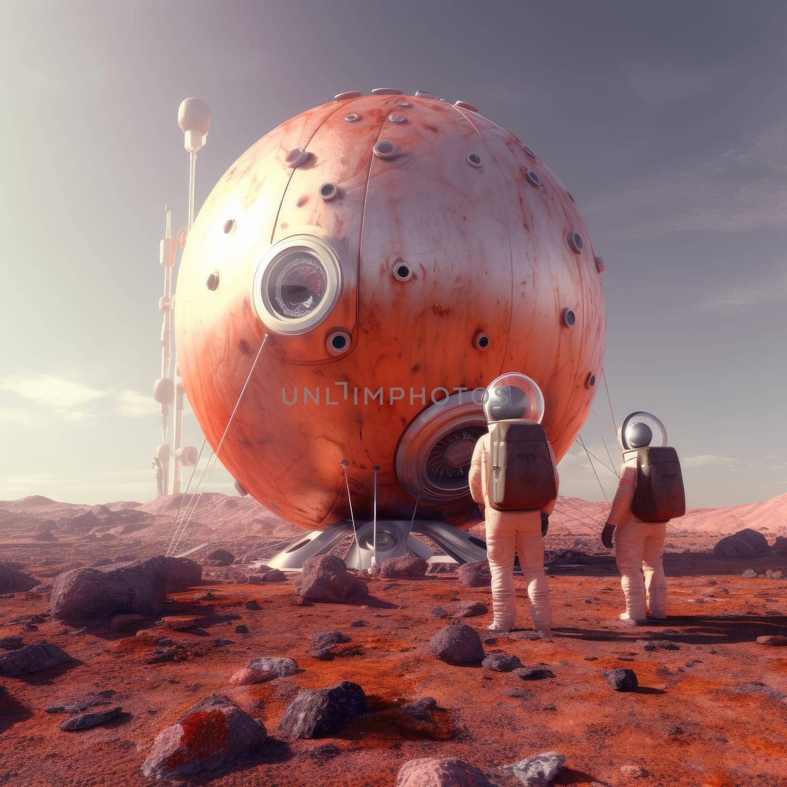 Exploration of Mars. Station on Mars and astronaut by cherezoff