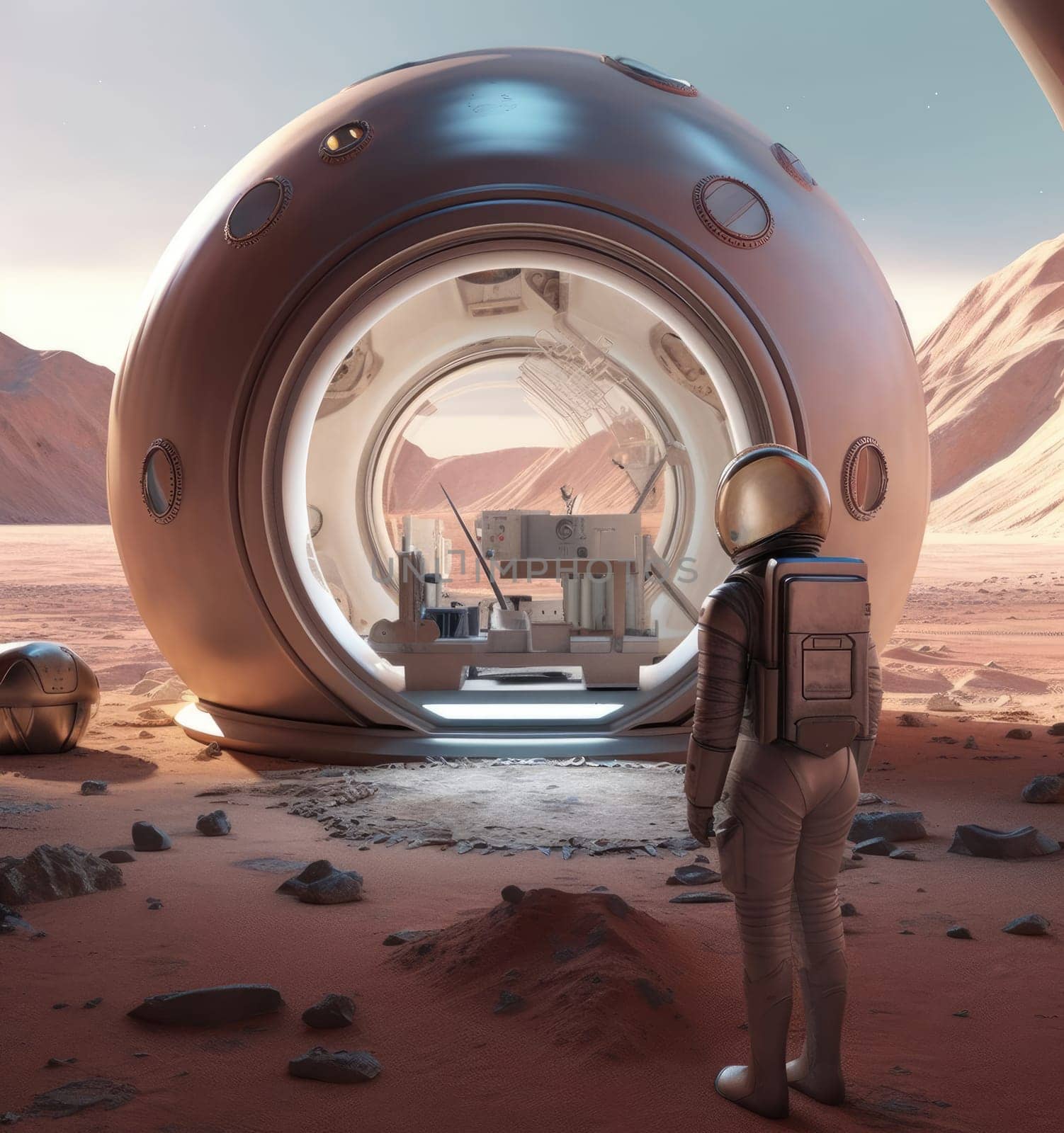 Astronauts on Mars. Station on Mars. The concept of colonization of Mars