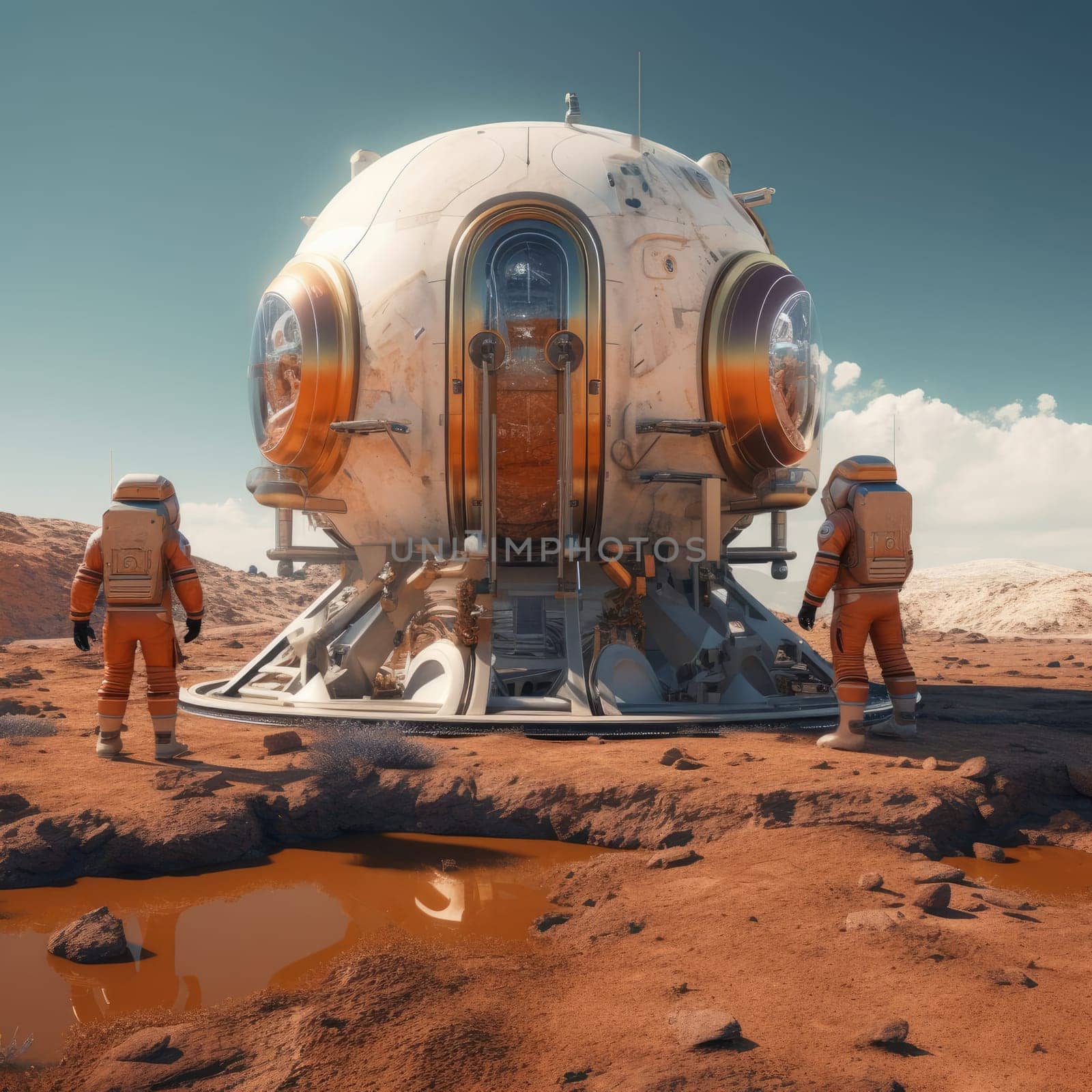Exploration of Mars. Station on Mars and astronaut by cherezoff