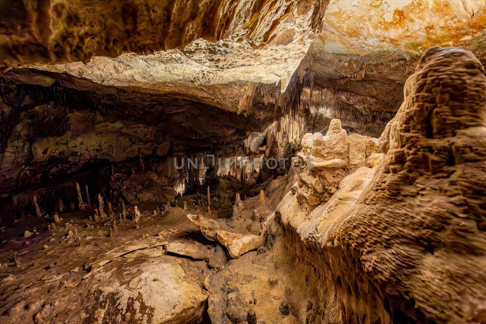 Dragon cave, Coves del Drach, (Cuevas del Drach). Stalactite mysterious underground caverns. Porto Cristo Balearic Islands Mallorca Spain. Vacation concept.