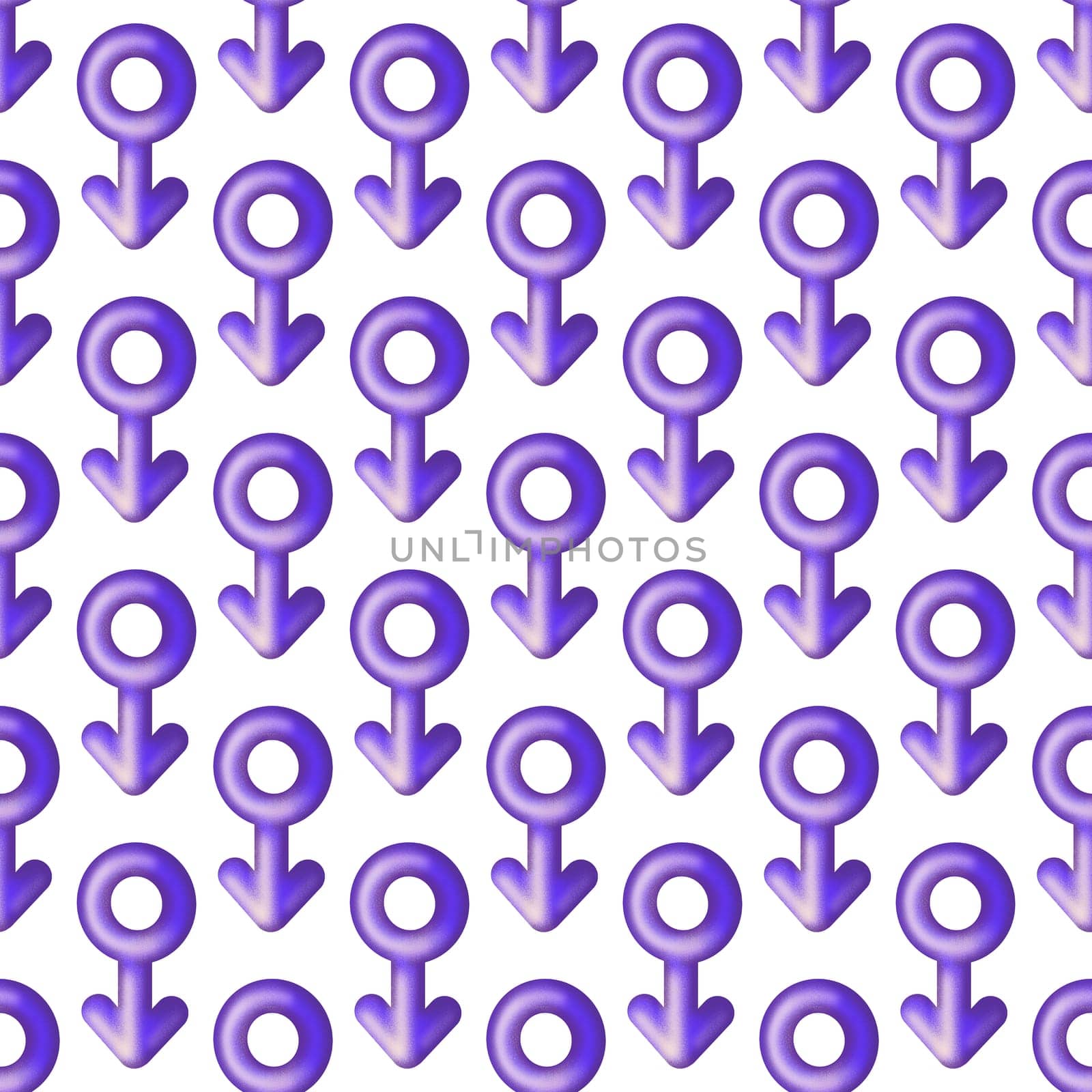 seamless pattern of violet male gender symbol with arrow on white isolated background