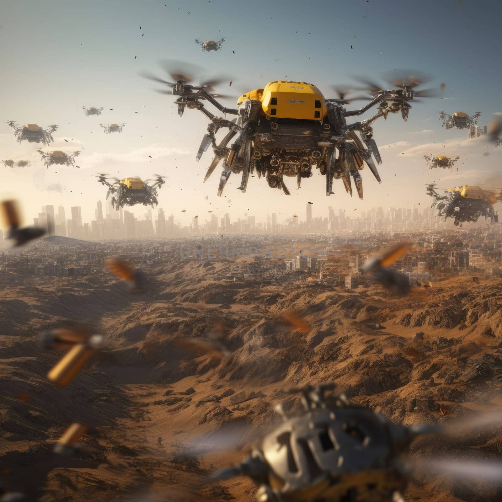 A swarm of combat robots on the battlefield