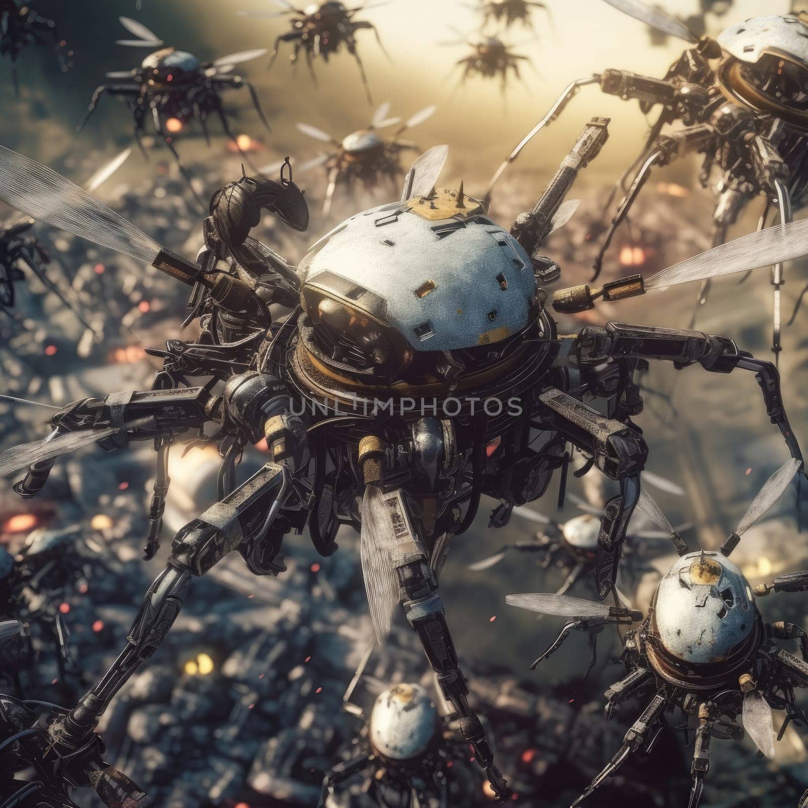 A swarm of combat robots on the battlefield