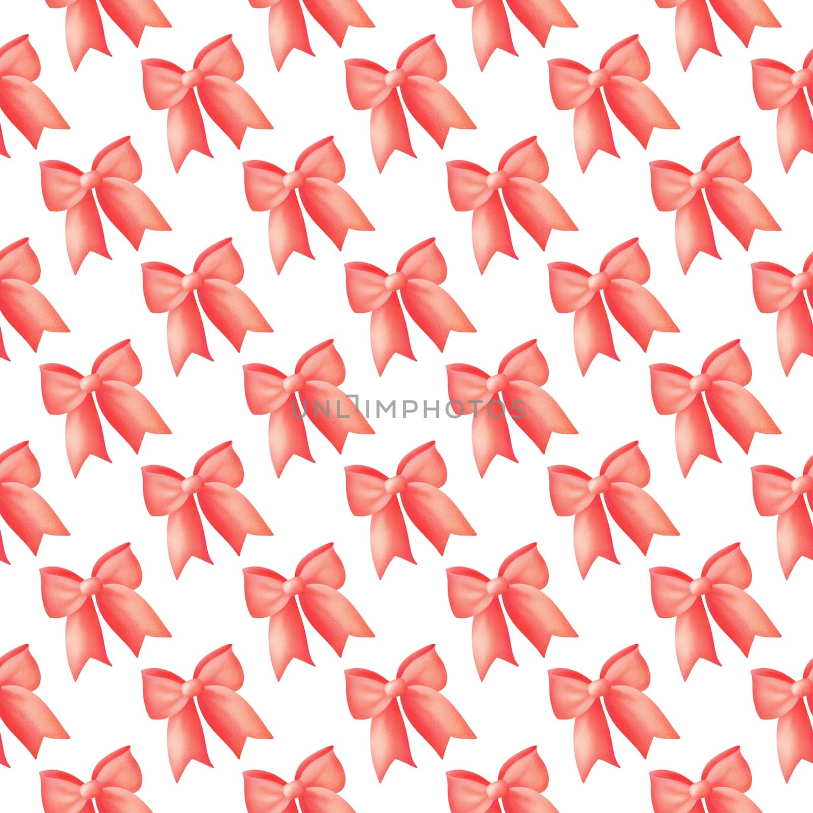 seamless pattern of bright red ribbon tied in bow against white background