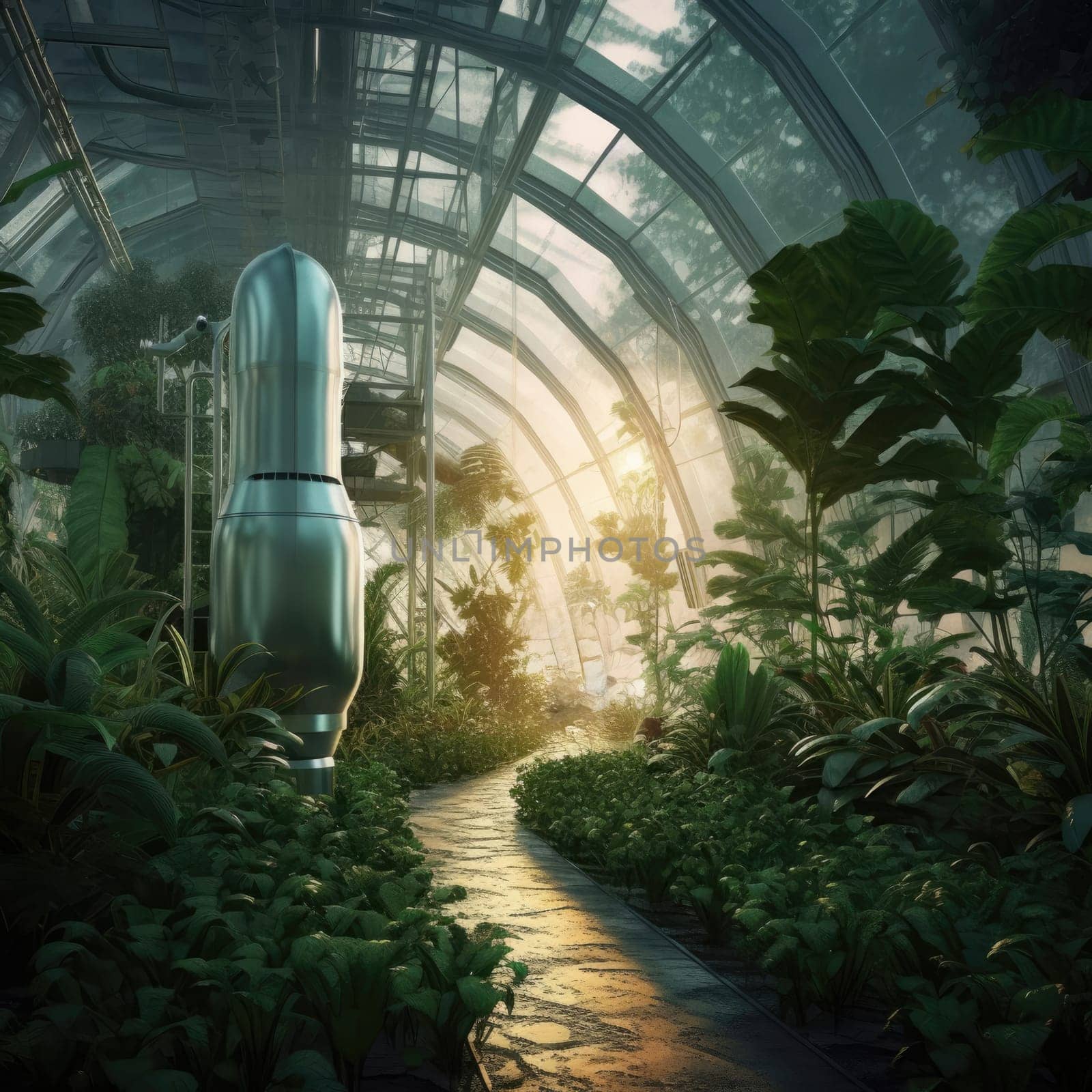 The greenhouse of the future. Bright, bright room with plants