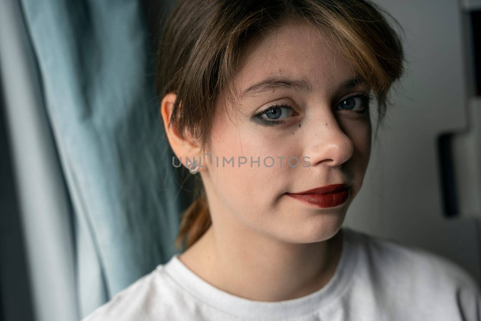 portrait of a pretty Caucasian girl with makeup and ordinary skin by audiznam2609