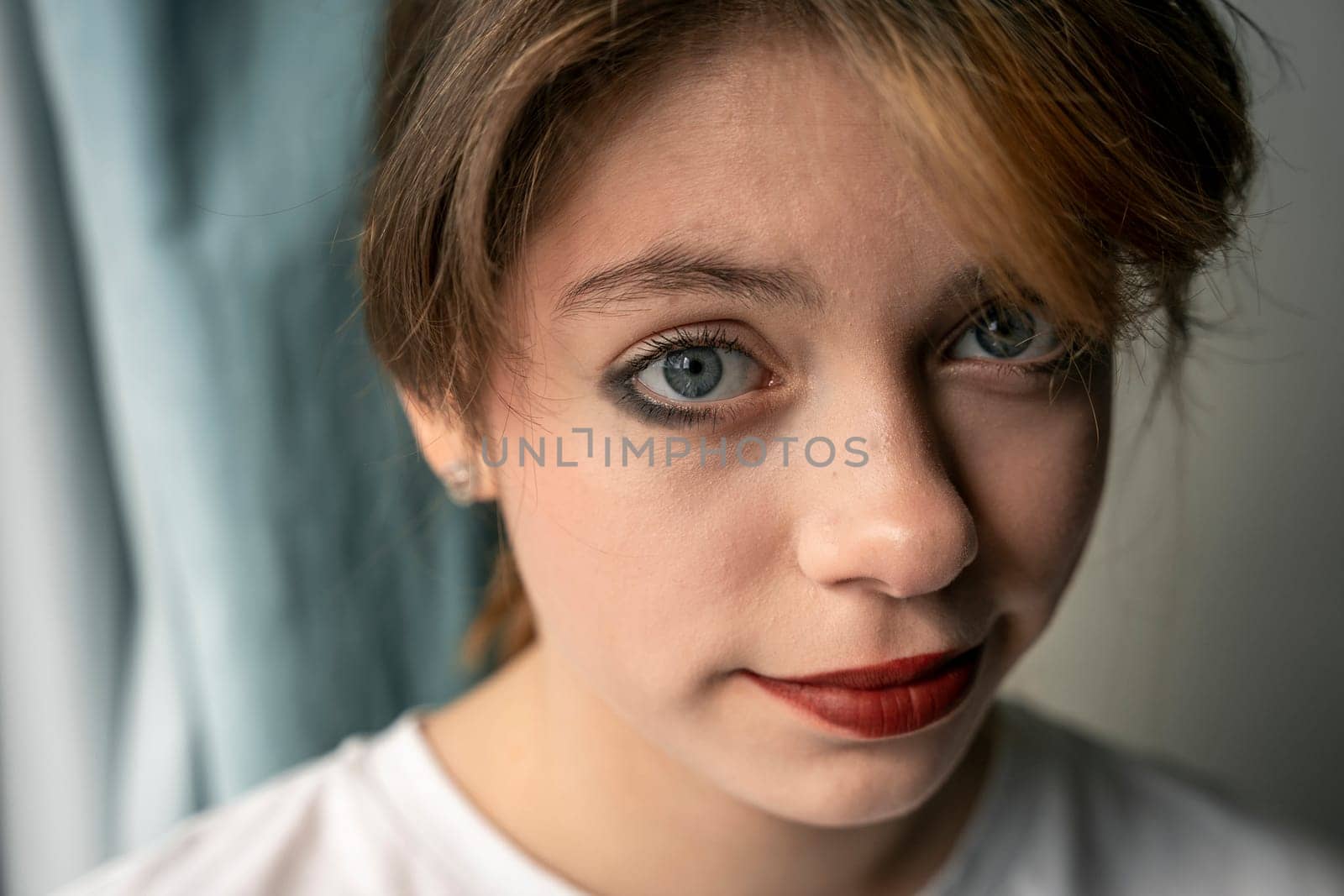 portrait of a pretty Caucasian girl with makeup and ordinary skin by audiznam2609