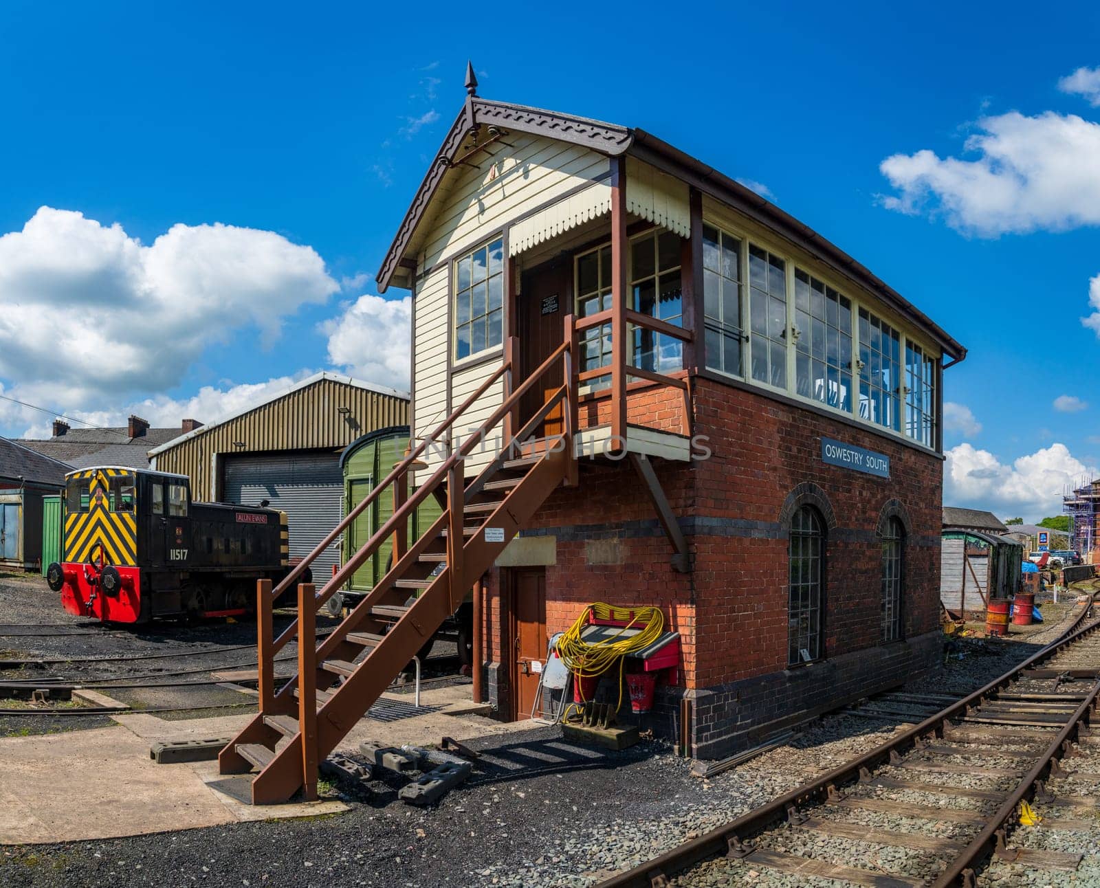 Building housing the railway signal control levers for Oswestry South in Shropshire