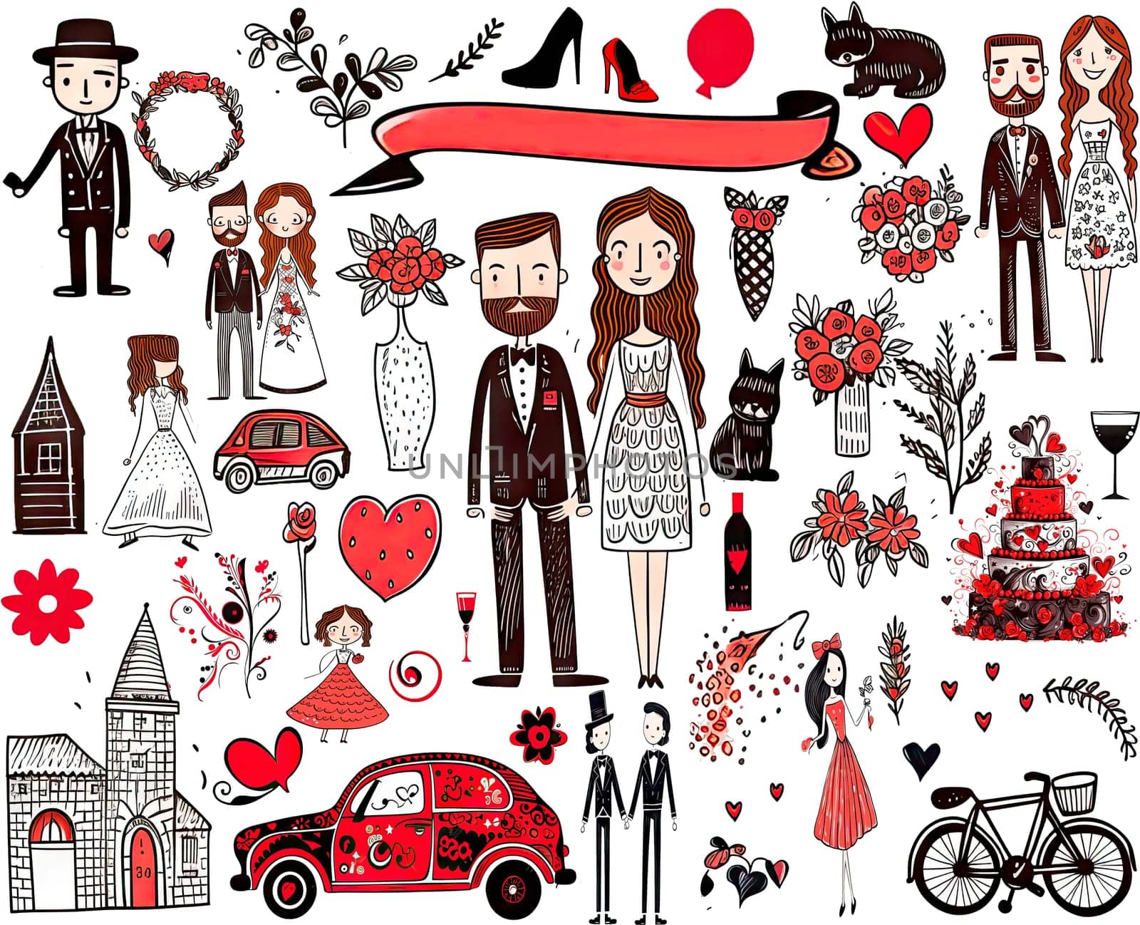 Set of wedding doodle isolated on white background