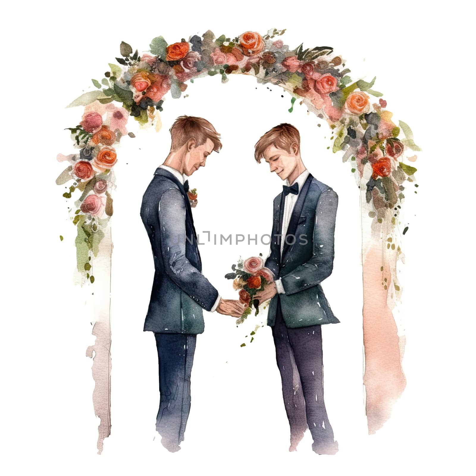 Groom couple wedding, watercolor image for invitation card or poster. Ai generative. by jbruiz78
