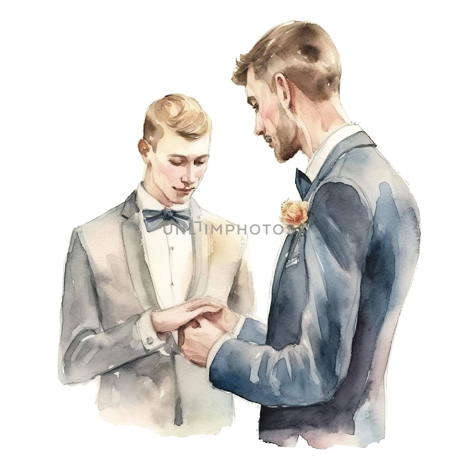 Groom couple wedding, watercolor image for invitation card or poster. Ai generative