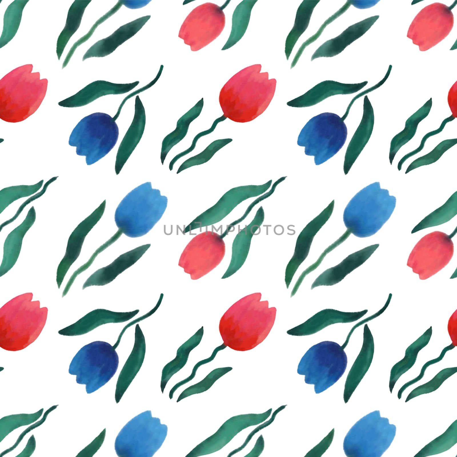Floral pattern with spring flowers tulips. Hand drawn illustration by Dustick