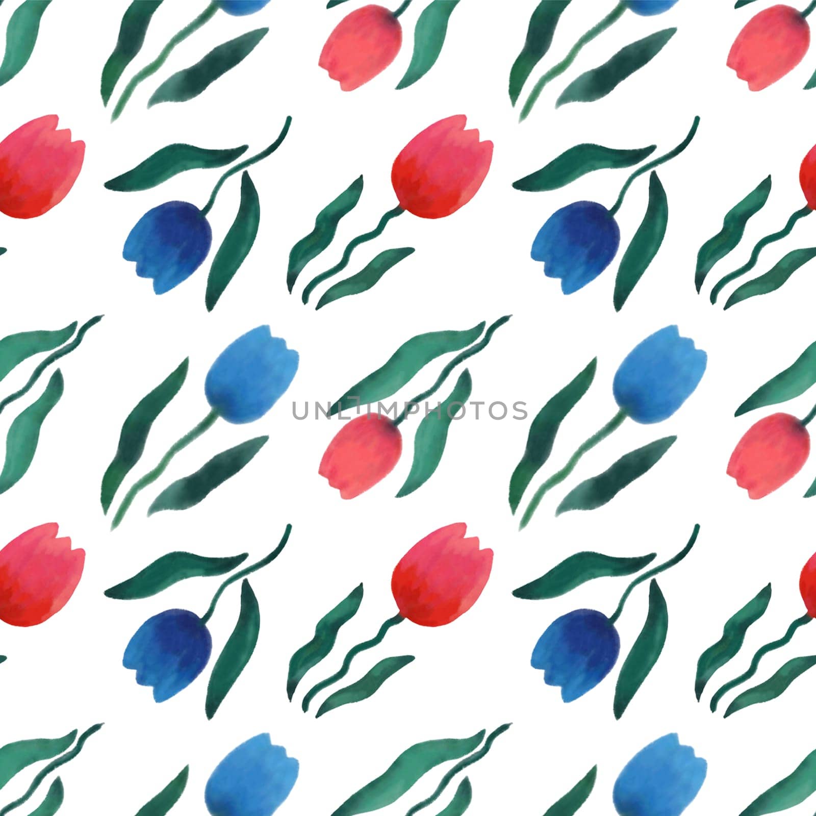 Floral pattern with spring flowers tulips. Watercolor illustration