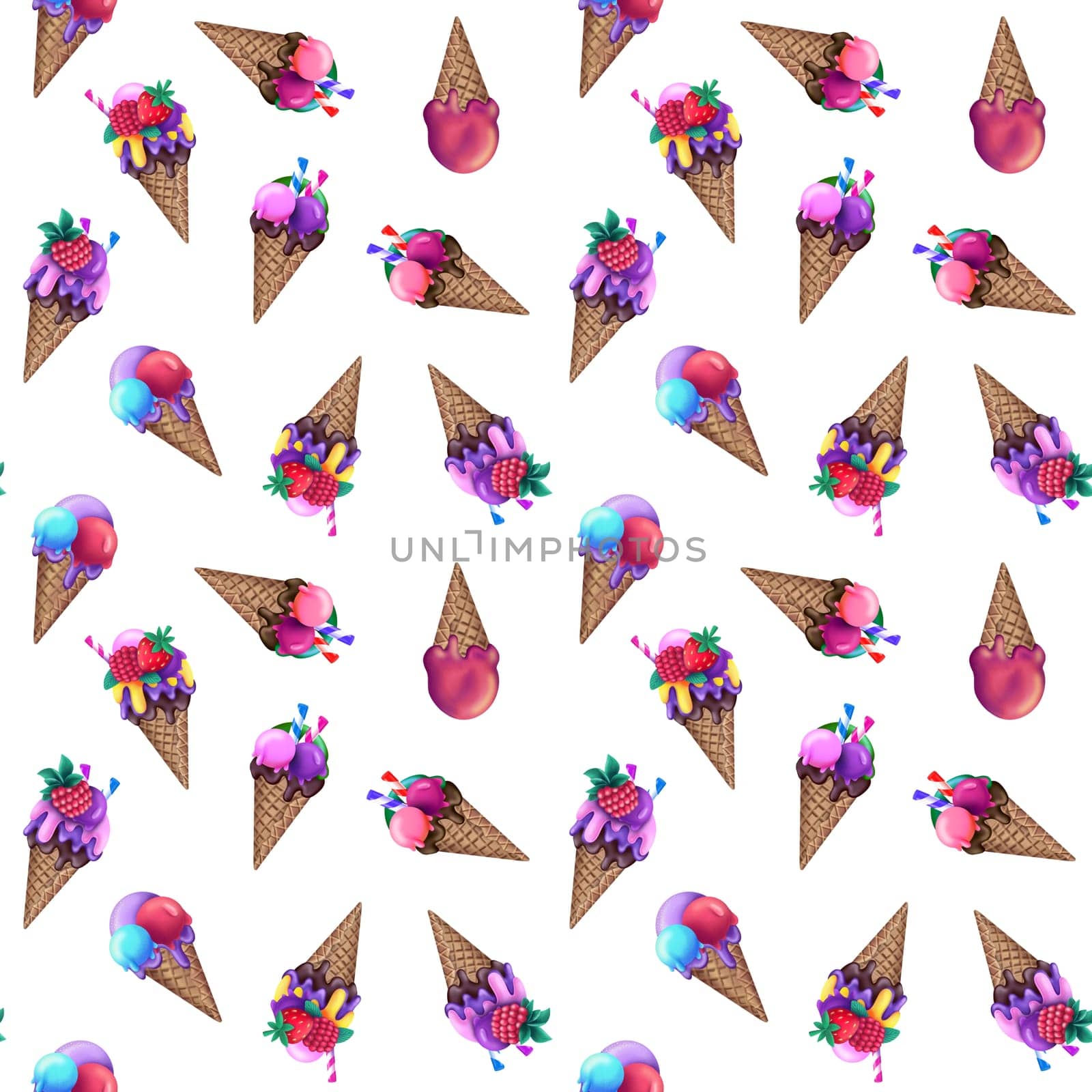 Seamless pattern with ice cream in a cone. by Dustick