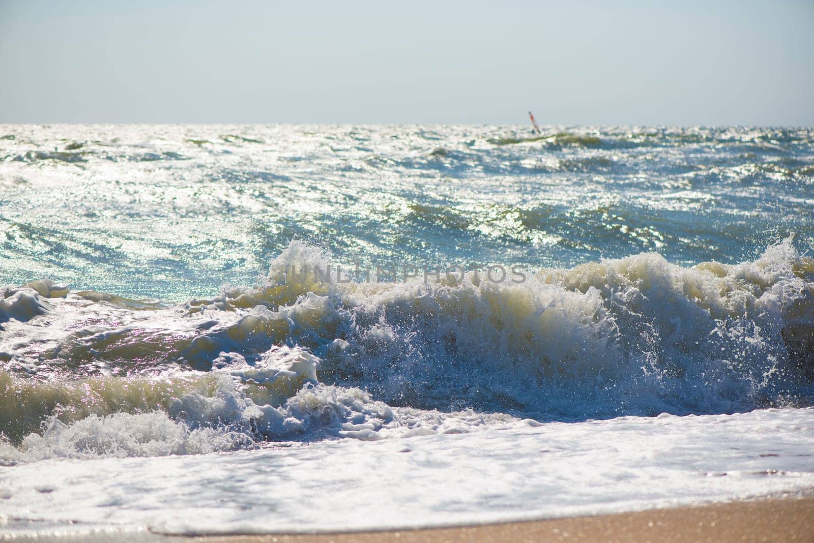 The sea is stormy. Sea of Azov. Water's edge, sea, wave, storm - marine natural background by aprilphoto