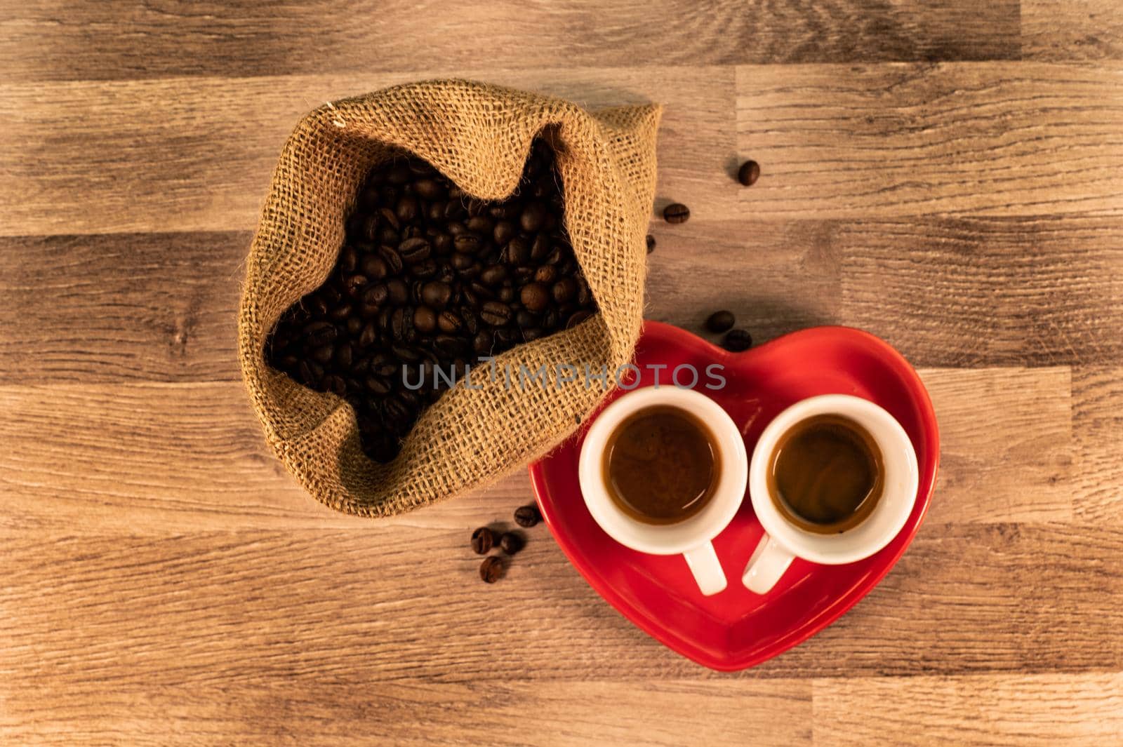 coffee composition with grains and cups by carfedeph