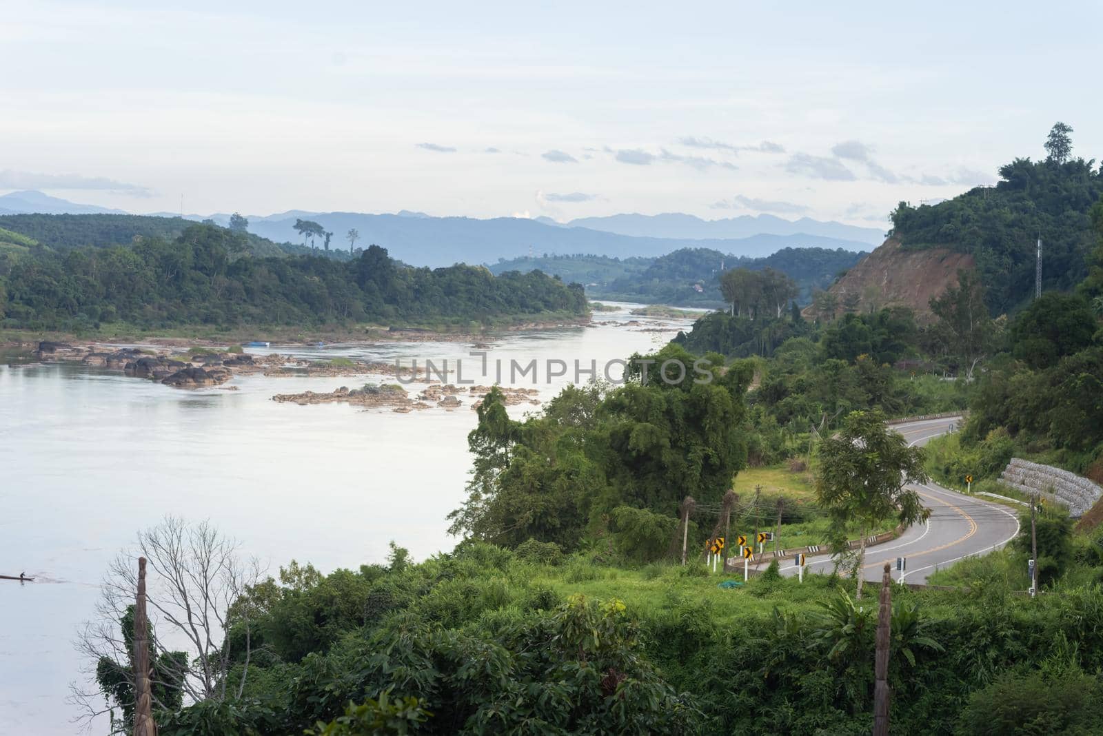landscape mountain and river view in the evening by Wmpix