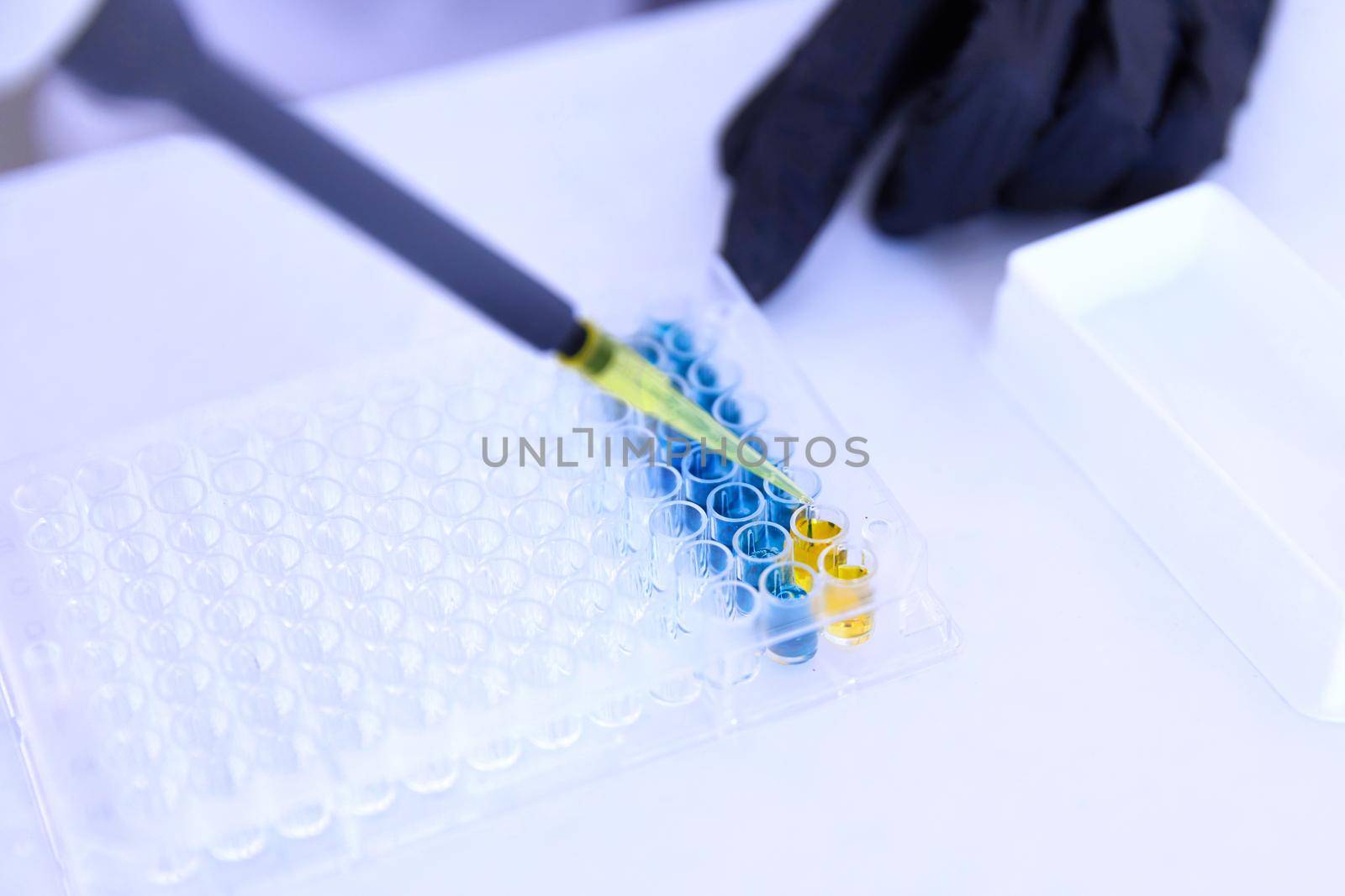 Lab Worker Adding Liquid to Test Tubes in laboratory