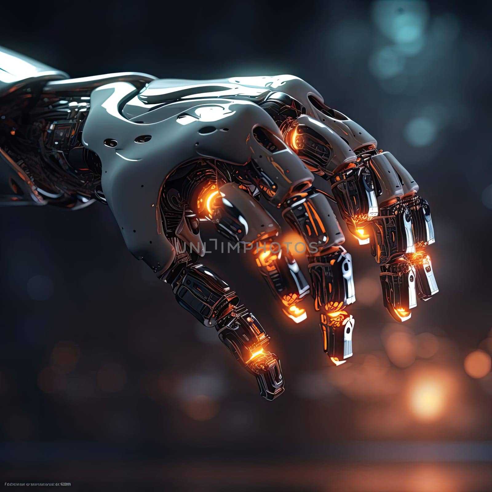 The hand of the robot of the future on a dark background by cherezoff