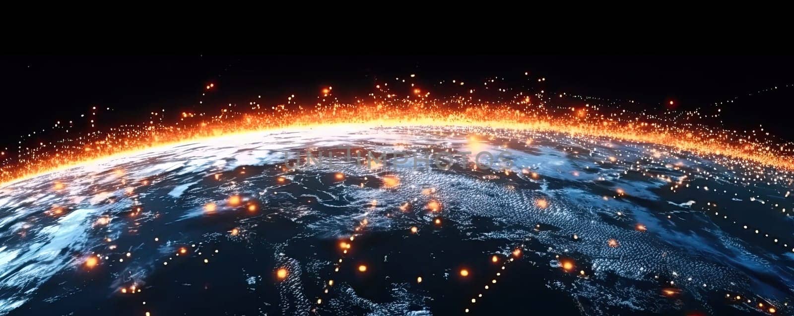 Earth and visible signal transmission lines. The concept of global telecommunications