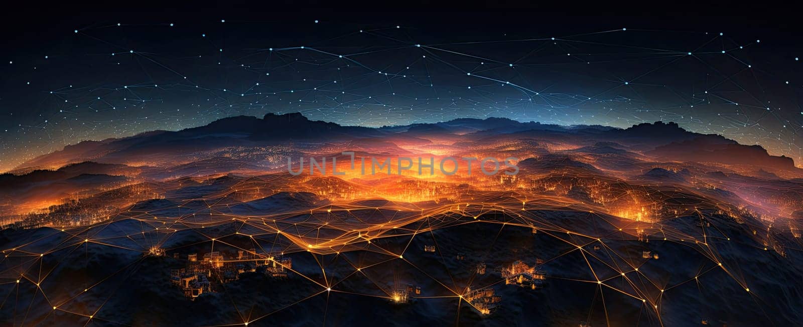 Center of the modern city and the visible network of signals around. Communication and Business Concept