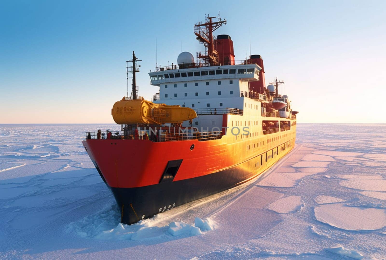 Icebreaker in the ocean paves the way. Generative AI. High quality illustration