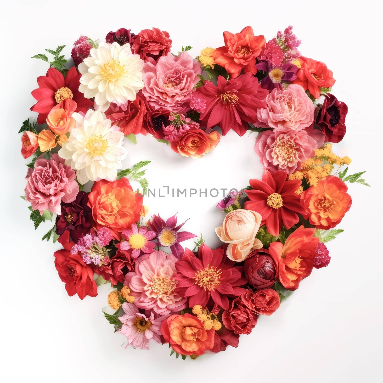 Flowers wreath in the shape of heart. AI generated by palinchak