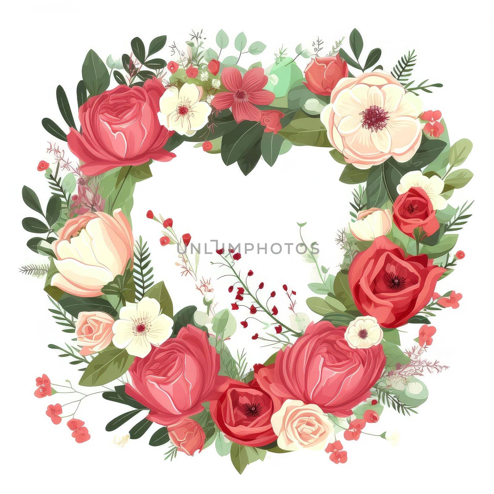 Flowers wreath in the shape of heart. AI generated by palinchak