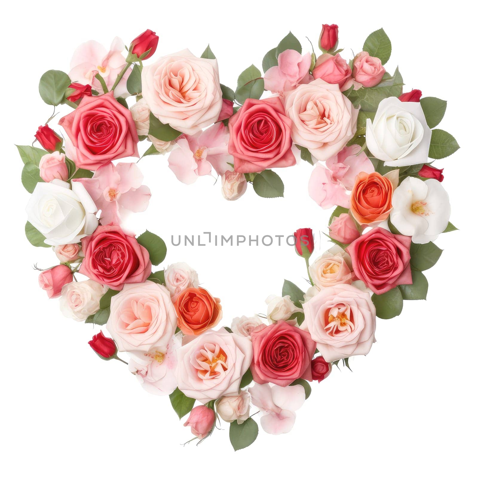 Flowers wreath in the shape of heart. AI generated by palinchak