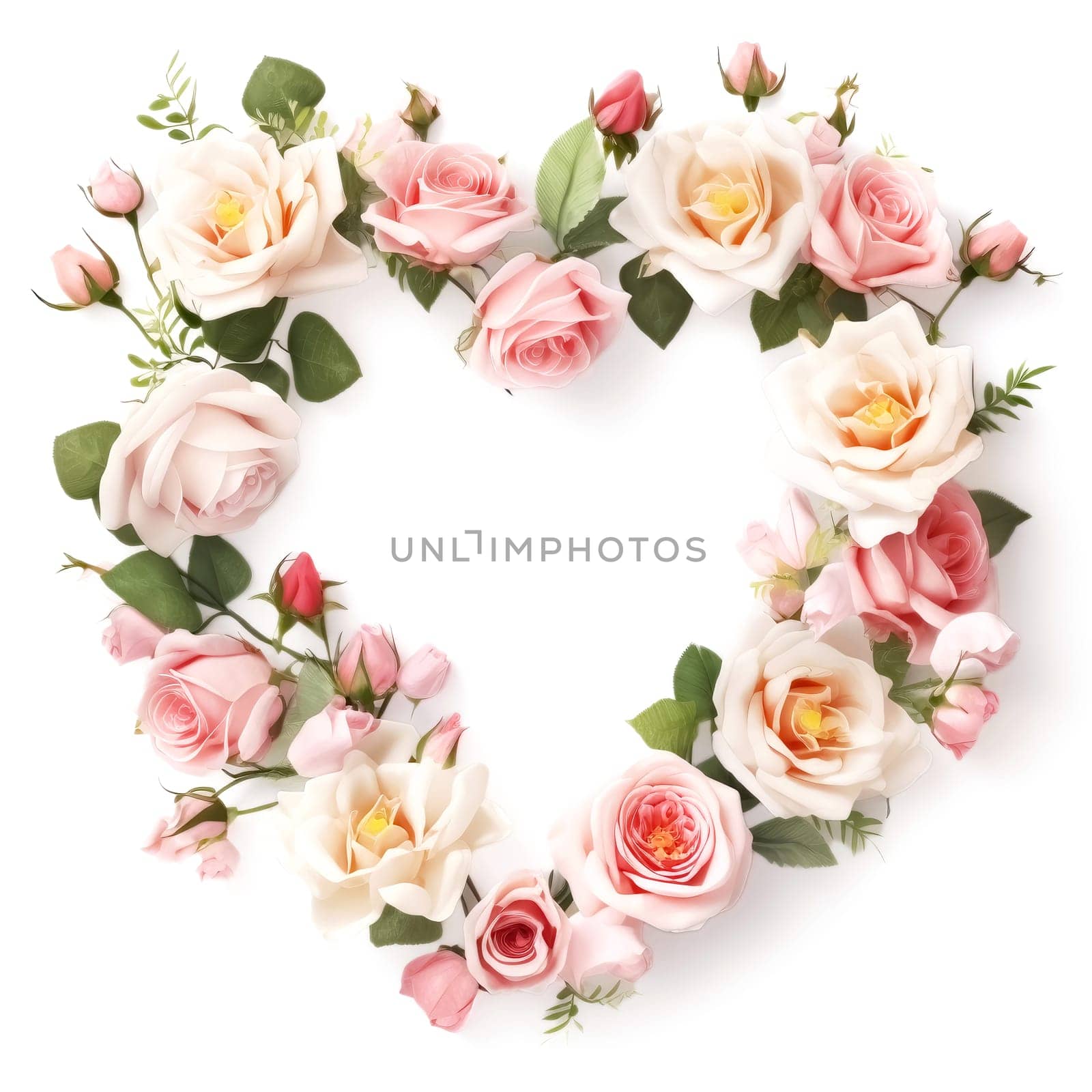 Flowers wreath in the shape of heart. AI generated by palinchak