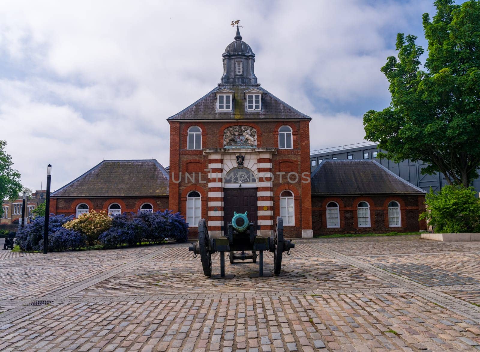 Antique cannon outside Royal brass foundry in Royal Arsenal Riverside development