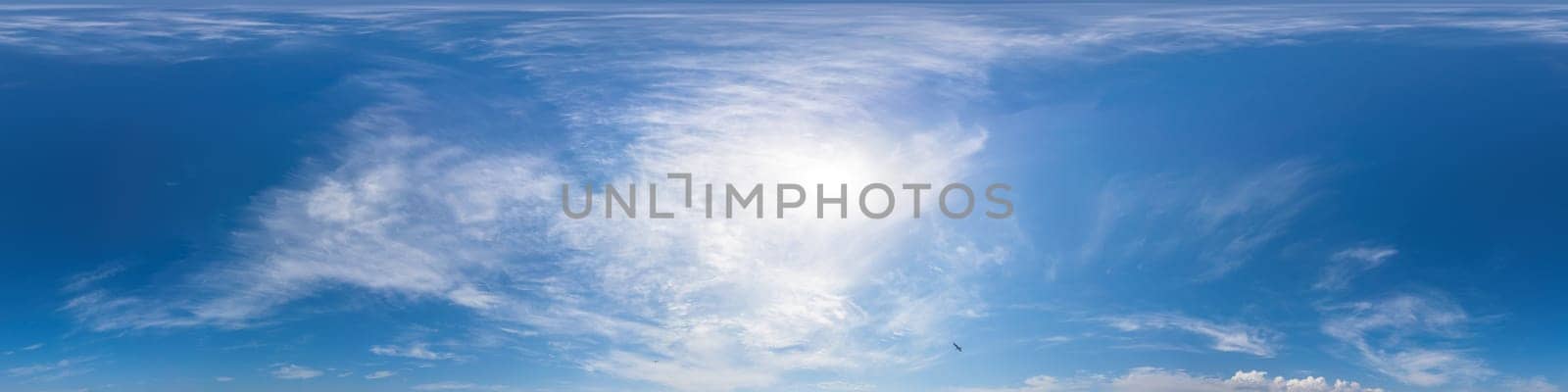 Blue summer sky dome panorama with clouds, no ground, suitable for easy use in 3D graphics and composite aerial and ground panoramas, seamless and perfect for sky replacement. by panophotograph