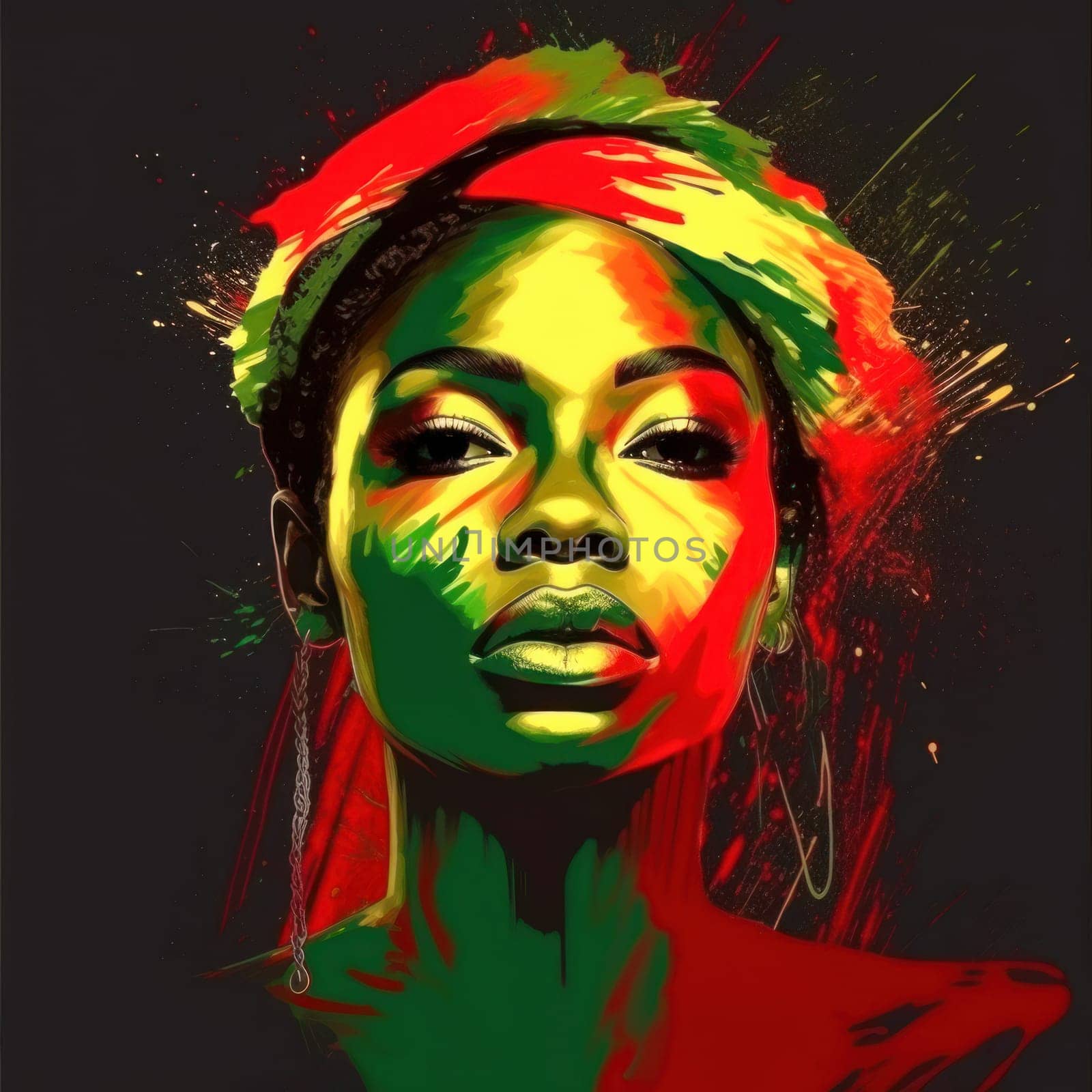 African American female in green, red, yellow colors. Juneteenth Freedom Day Celebration. Juneteenth and african liberation day. Generative ai by JuliaDorian