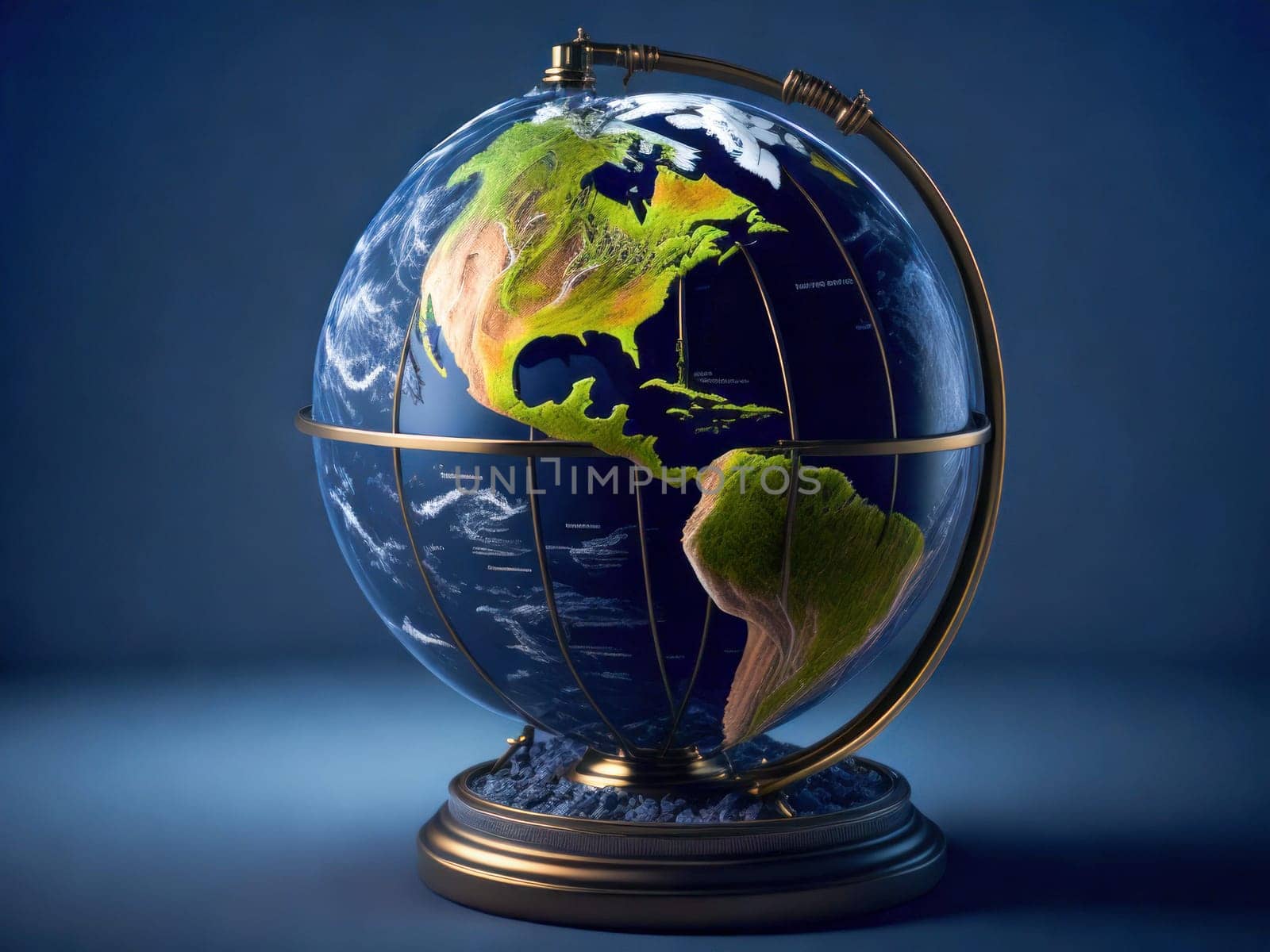 Glowing Globe Planet Earth. World is in our hands. Blue Global Business. Generative Ai