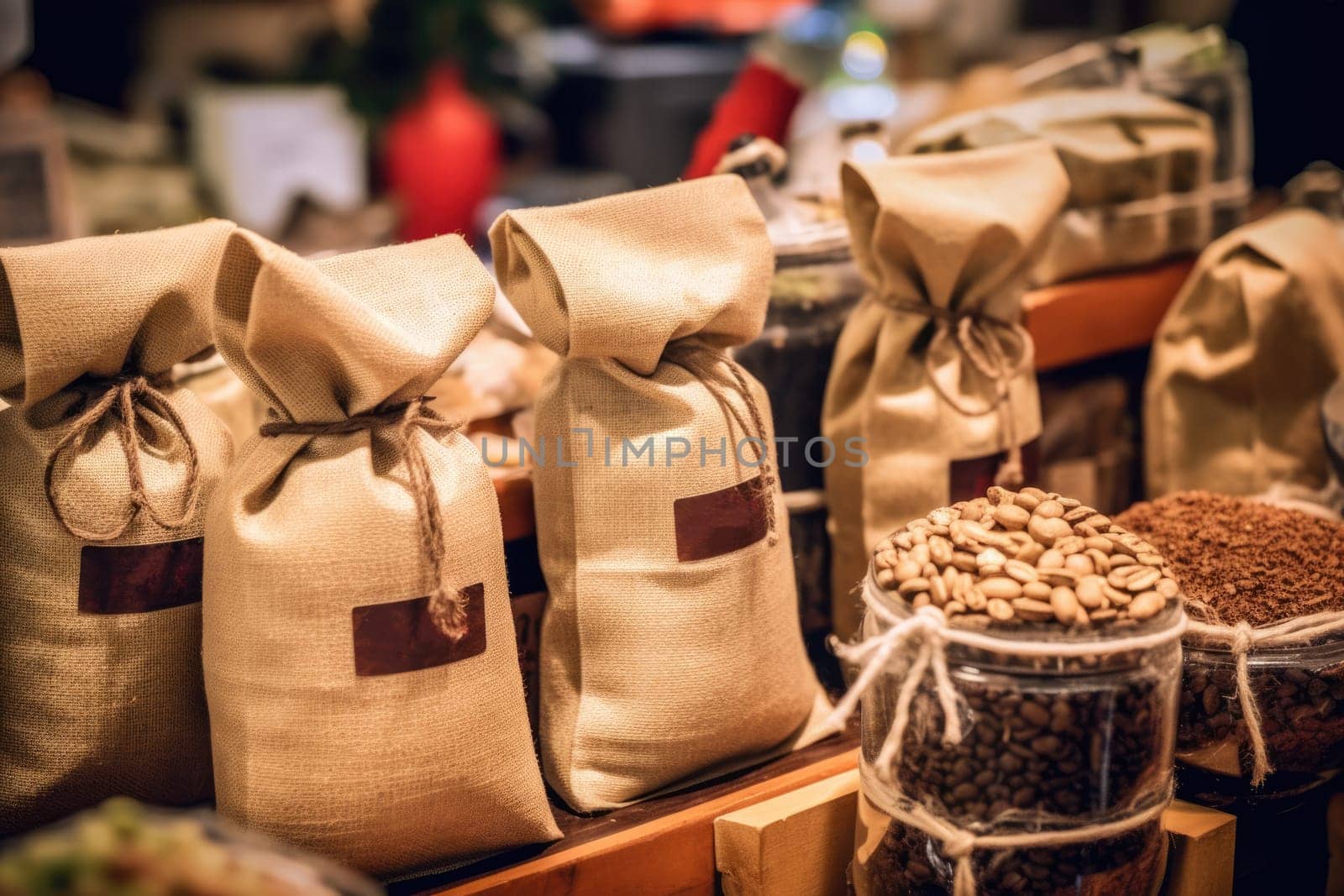 coffee beans in mesh bags, coffee production, AI Generative