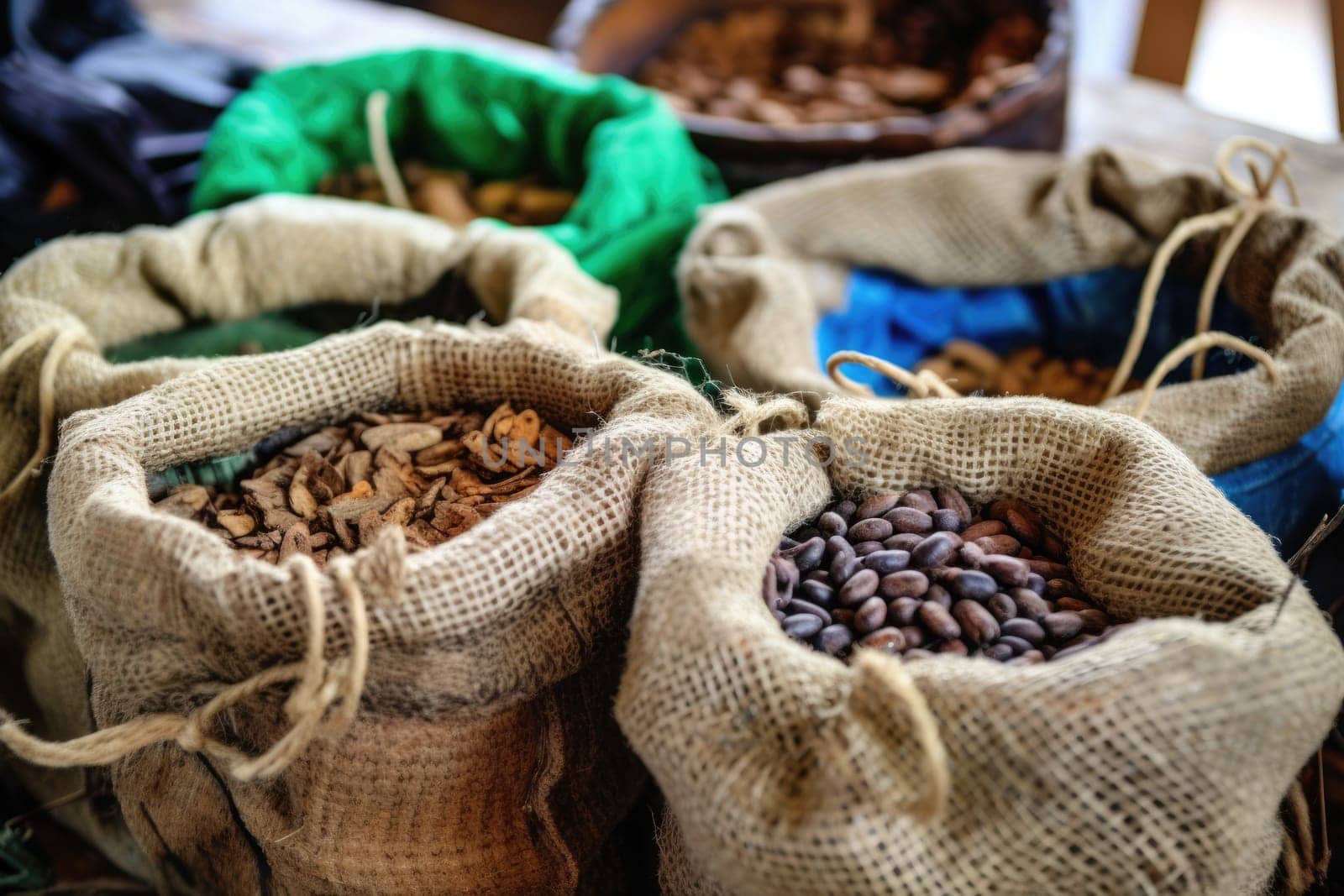coffee beans in mesh bags, AI Generative by Desperada