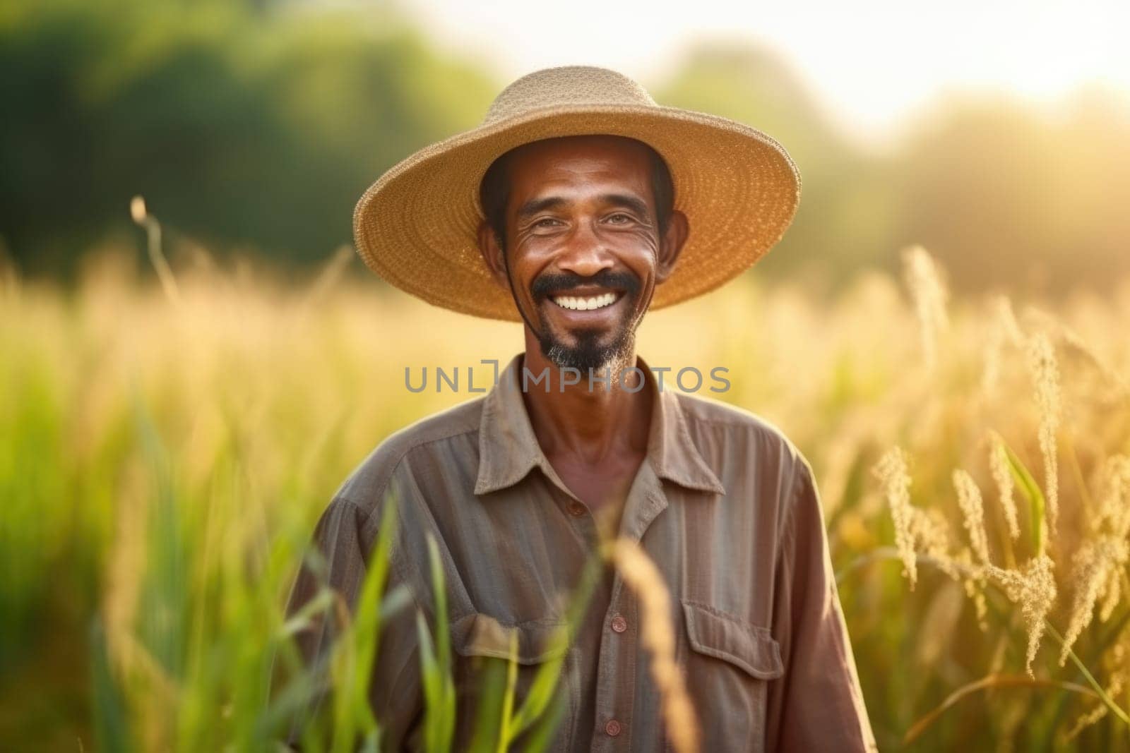 Smiling farmer standing in field , AI Generative by Desperada