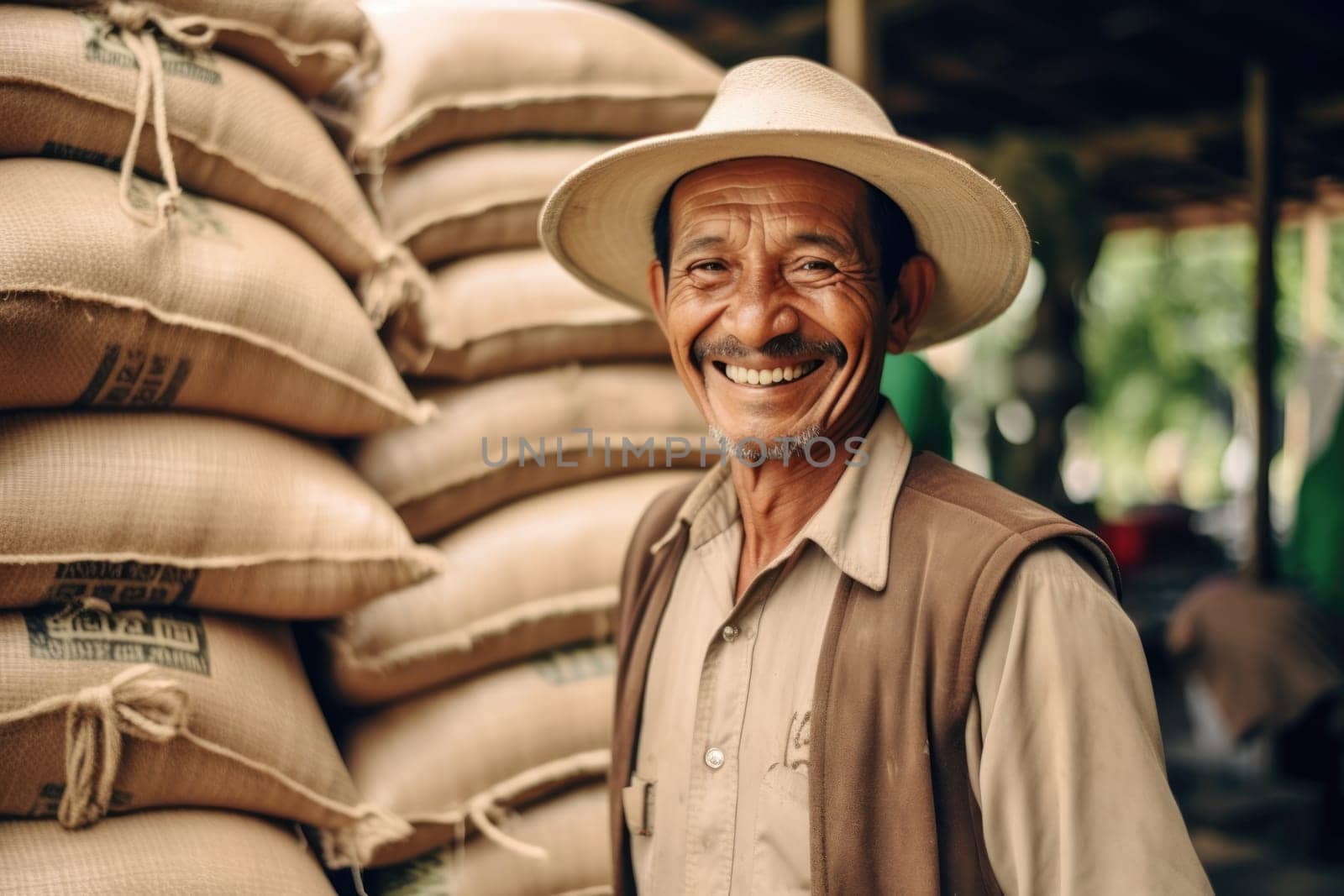 farmer on arabica coffee plantation picking coffee , AI Generative