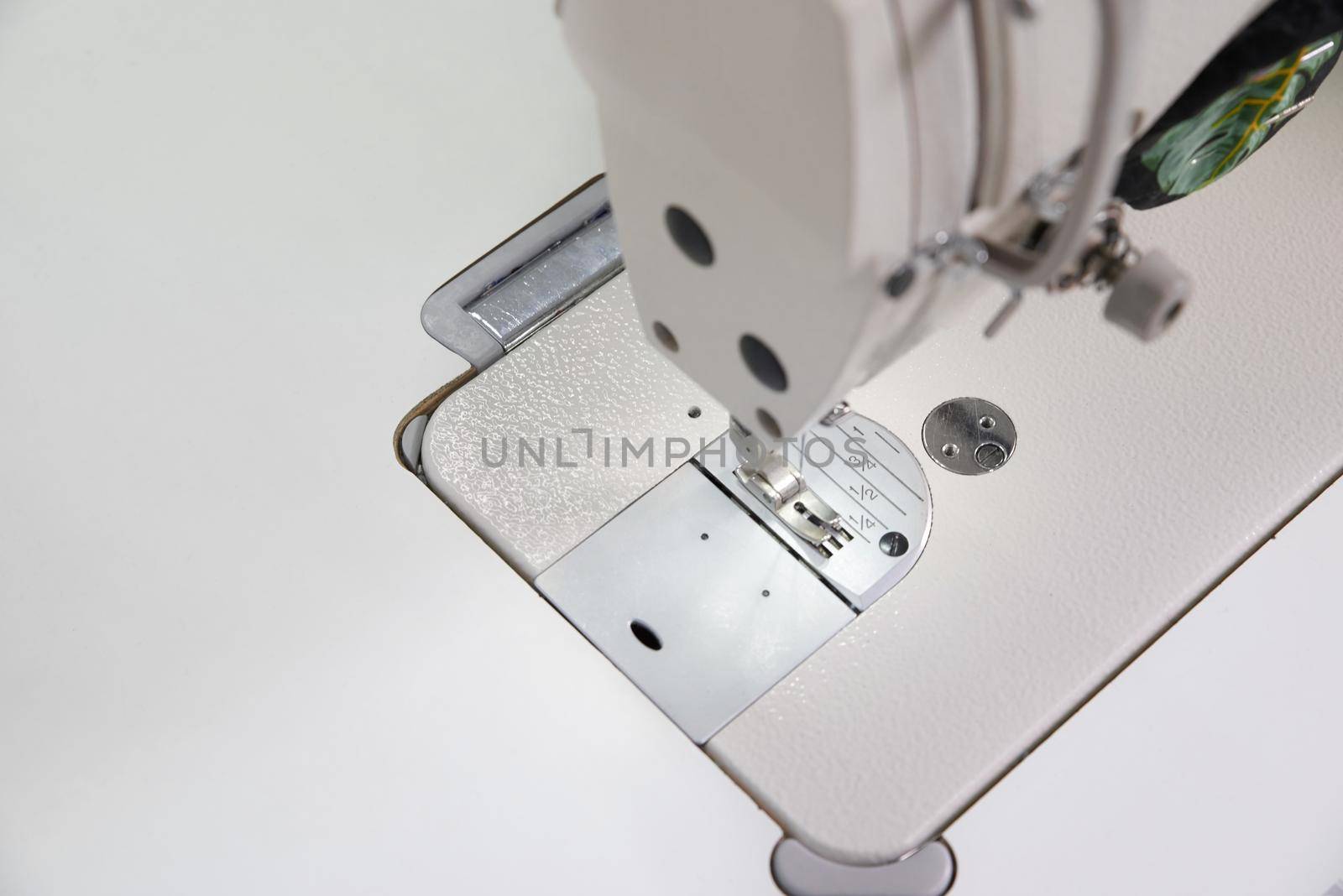 Close-up detail of a sewing machine