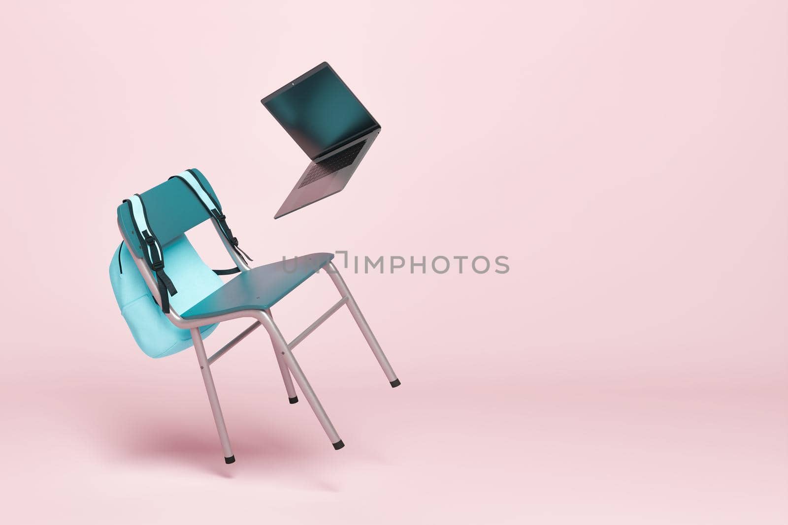 school chair and laptop floating in the air by asolano