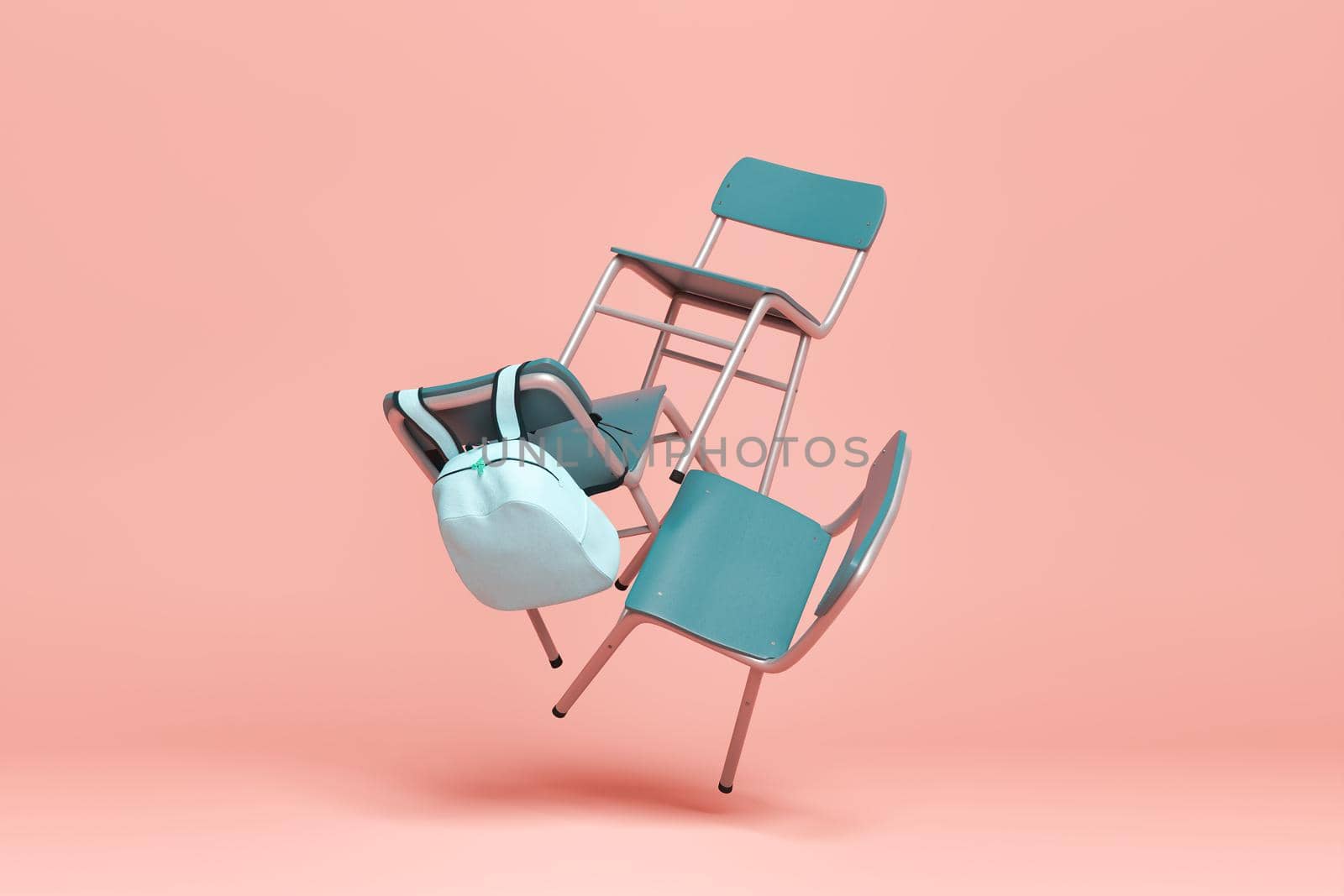 chairs with backpack floating in the air by asolano