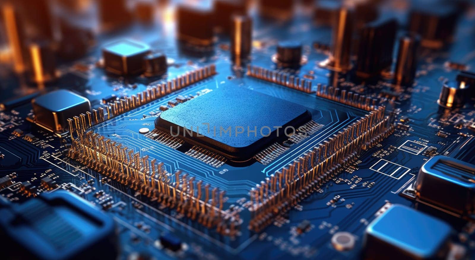 CPU on the motherboard. Microprocessor and Technology Concept