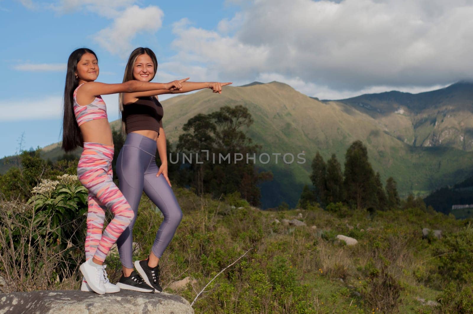 copyspace of daughter and mom together enjoying a very happy summer on vacation. High quality photo