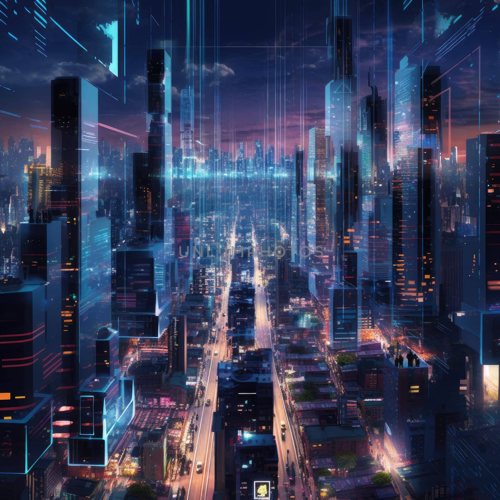 The city of the future with bright lines by cherezoff