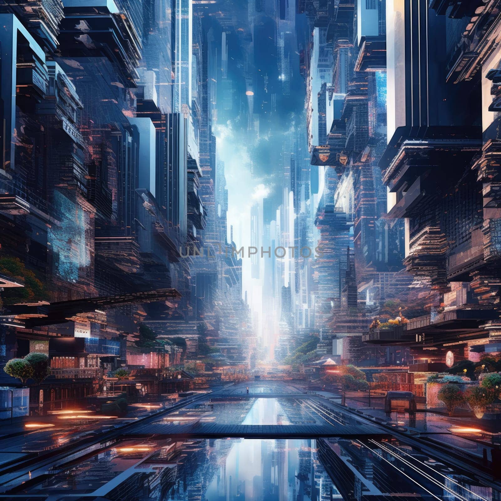 The city of the future with bright lines by cherezoff