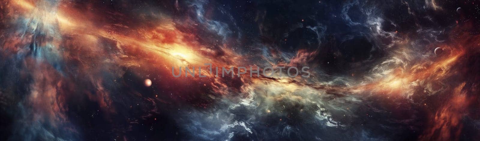 Outer space with its stunning depiction of a cosmic nebula. AI Generative